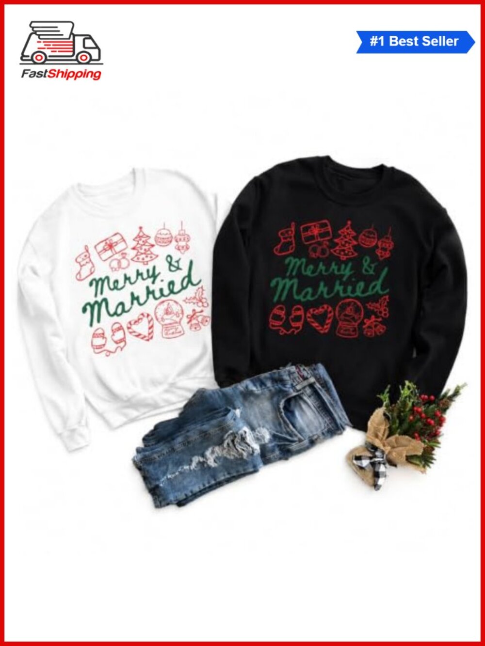 🎅 Merry Christmas Couples Sweatshirt Matching Xmas Long Sleeve Pullover
